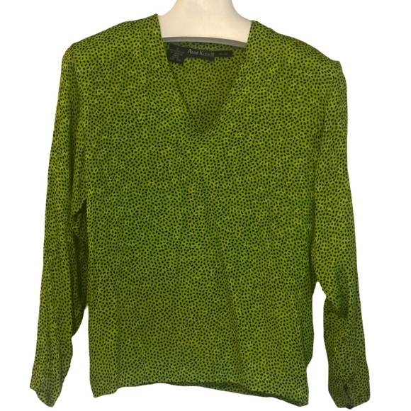 VINTAGE Silk Anne Klein II V Neck Pullover Long Sleeve Blouse Shirt Top Petite - Picture 3 of 10